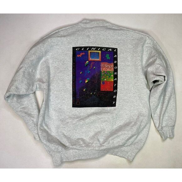 VINTAGE Clinical Laboratory Science Art Graphic Sweatshirt Men XL USA 90s - Picture 1 of 6
